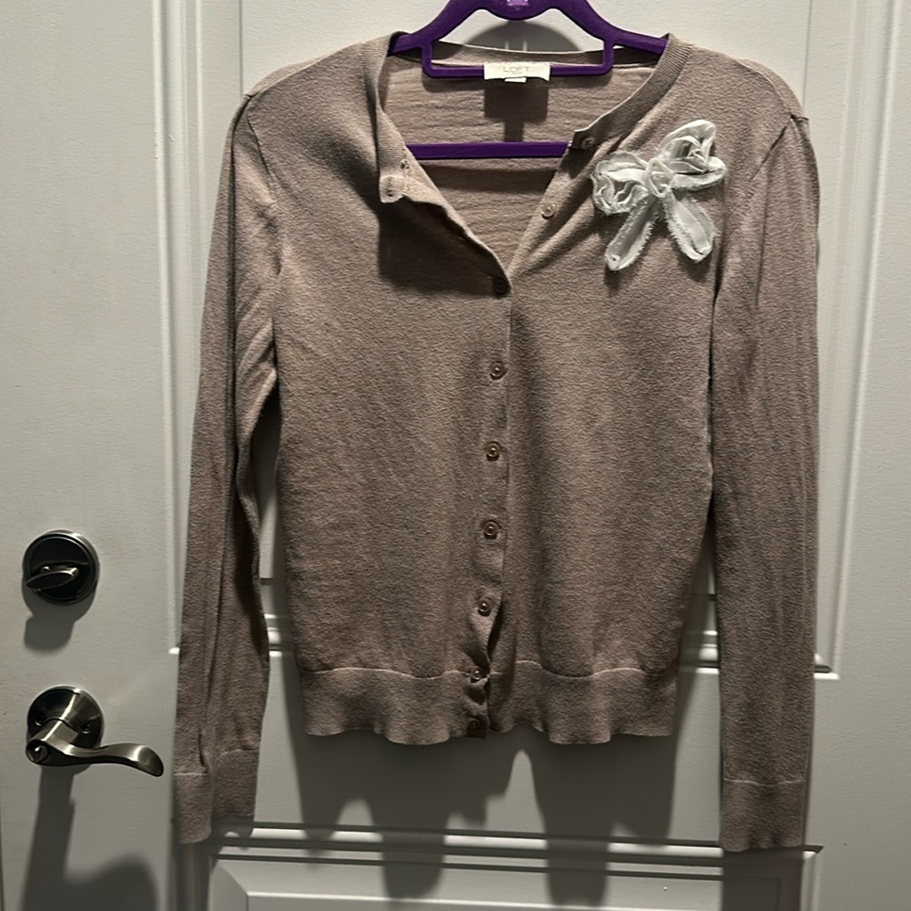 Lightweight Beige Cardigan with Flower